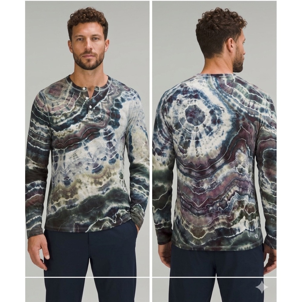 Lululemon Geode Tie Dye Henley Shirt small Edgy Hippy Outdoor Hiking Custom